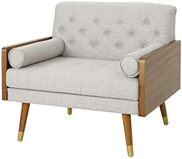 Christopher Knight Home Greta Mid Century Modern Fabric Club Chair, Beige, Dark Walnut | Amazon (US)