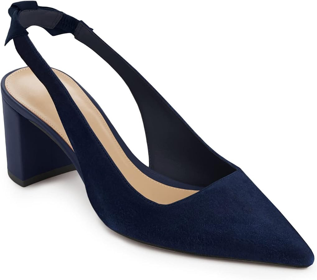 Juliet Holy Womens Pumps Pointed Toe Slip on Slingback Cute Bowknot Classic Chunky Block Heels | Amazon (US)