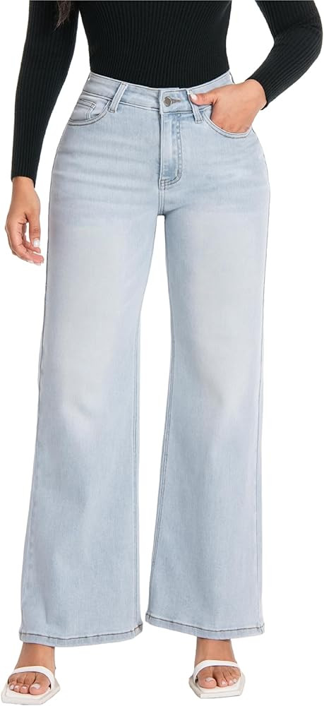 ONESO Wide Leg Jeans for Women High Waisted Stretchy Baggy Jeans BBL Loose Fit Tummy Control Deni... | Amazon (US)