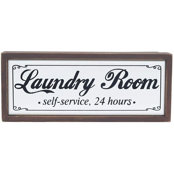 Parisloft Farmhouse Rustic Freestanding Laundry Room Wood Sign, Brown, White, Black, 9.75"W | Walmart (US)