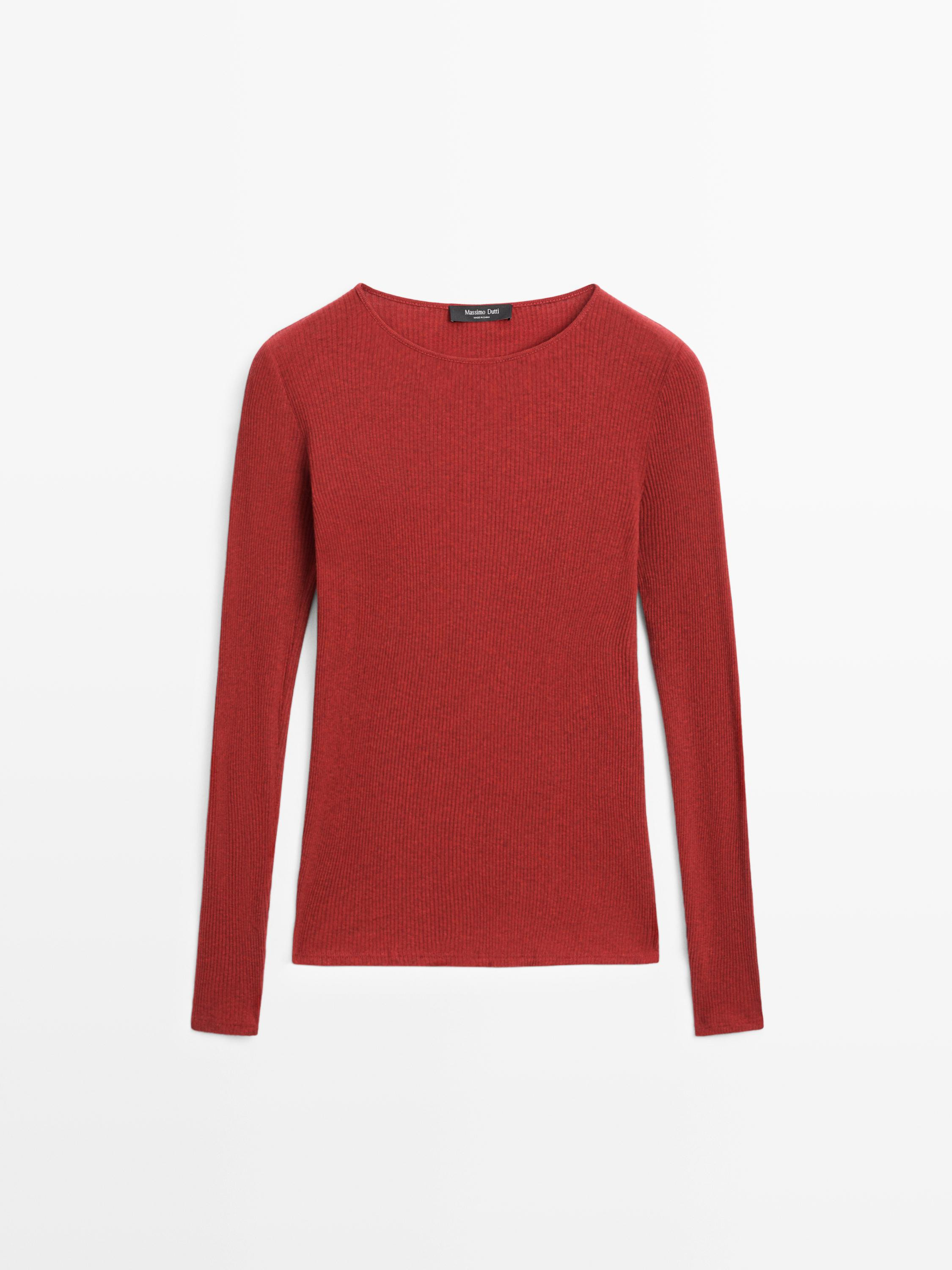 Long sleeve T-shirt with ribbed detail | Massimo Dutti UK