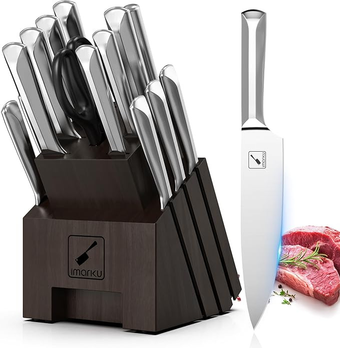 imarku Knife Set, 16 PCS High Carbon Japanese Stainless Steel Knife Sets for Kitchen with Block, ... | Amazon (US)