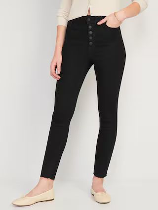 Extra High-Waisted Button-Fly Rockstar 360° Stretch Super-Skinny Cropped Cut-Off Jeans for Women | Old Navy (US)