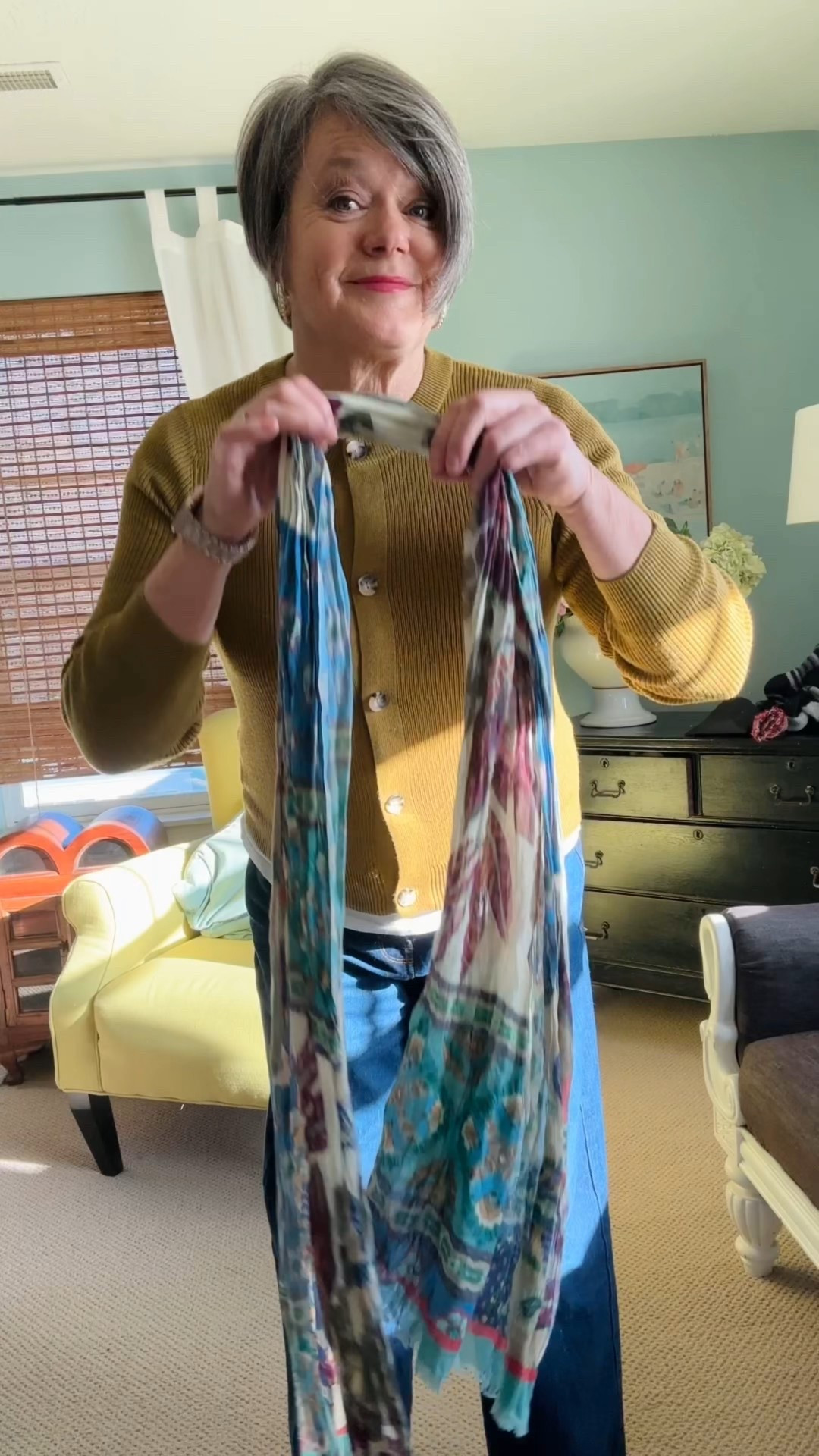 Taking my favorite jeans and white t-shirt outfit up a few notches with simple layers ✨
A fitted cardigan buttoned all the way up, a fun scarf styled in a fresh way, and classic suede boots instantly make this look feel polished — not frumpy. 

Perfect for work, lunch with friends, date night, or everyday life for women over 50 who love comfortable, wearable style.
Shop the pieces I’m wearing and recreate this easy, elevated outfit


#WomenOver50Style #EverydayOutfits #JeansOutfit #WhiteTShirtStyle #Over50Fashion

#LTKmorningroutine #LTKMidsize