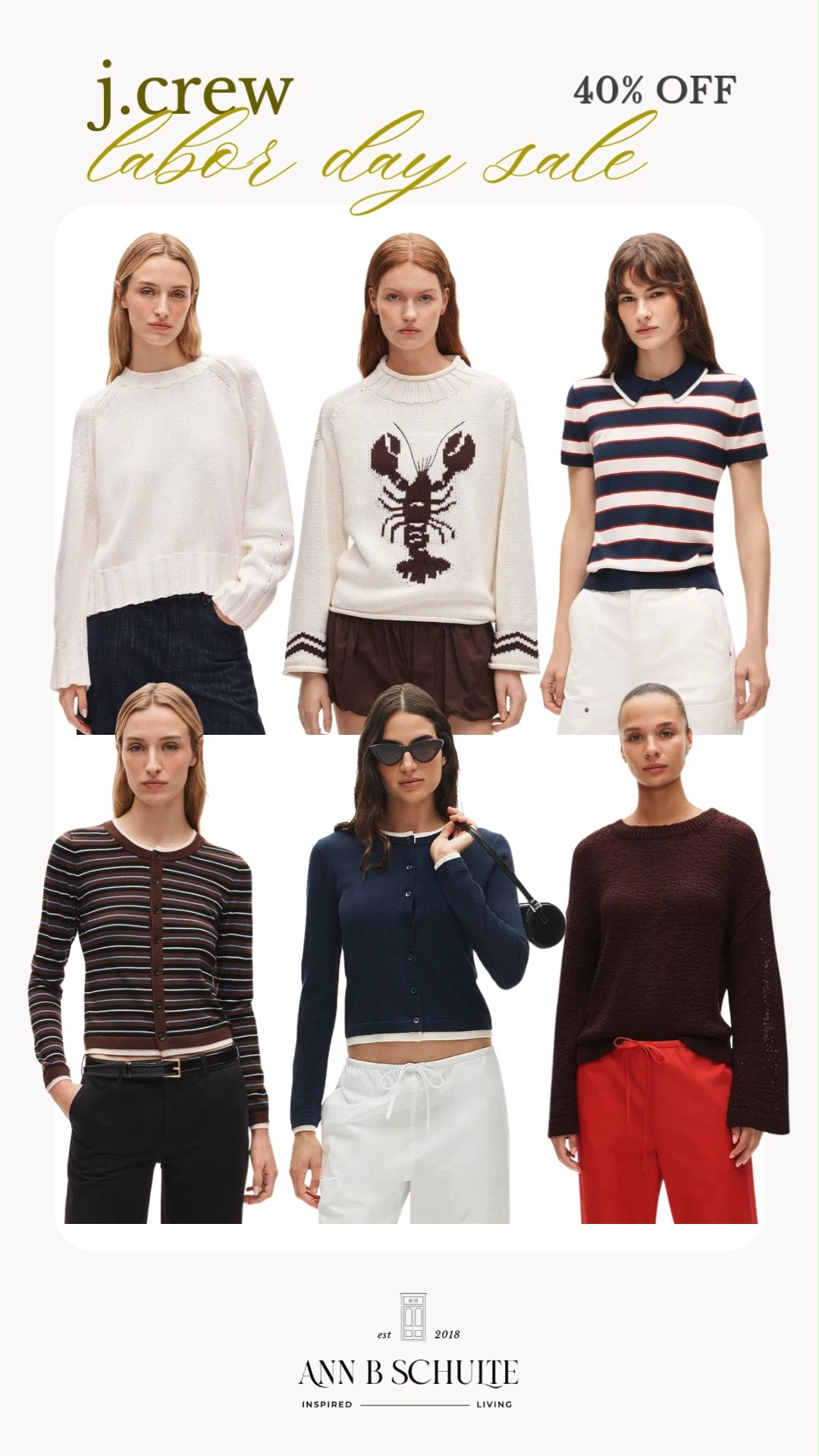 J.Crew sweaters are having a moment! 🍂 From classic stripes and cozy knits to playful seasonal details, these Labor Day styles are perfect for building an effortless fall wardrobe. Enjoy 40% off your purchase and stock up on timeless sweaters you’ll reach for all season long. 🤎✨🍁

#JCrew #JCrewSale #LaborDaySale #FallSweaters #FallFashion #SweaterWeather #WomensFashion #FallStyle #ClassicStyle #FallWardrobe 

 #LTKootd #LTKSaleAlert