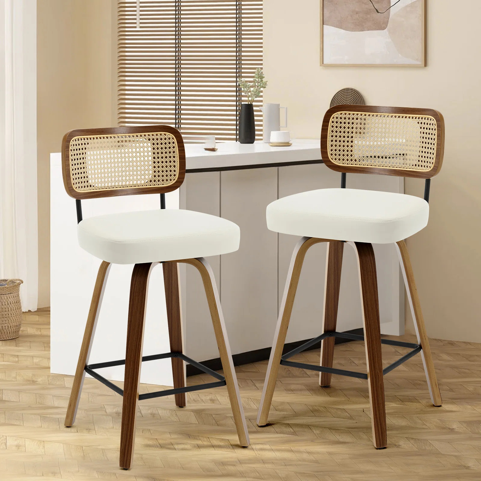 George Oliver Julieza Swivel Upholstered Rattan Back Counter & Bar Stool & Reviews - Wayfair Cana... | Wayfair North America