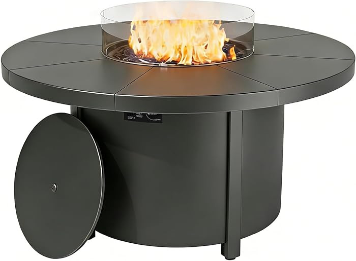 48 Inch Round Propane Fire Pit Table, 55000 BTU Auto-Ignition Gas Fire Pit with Steel Tabletop, A... | Amazon (US)