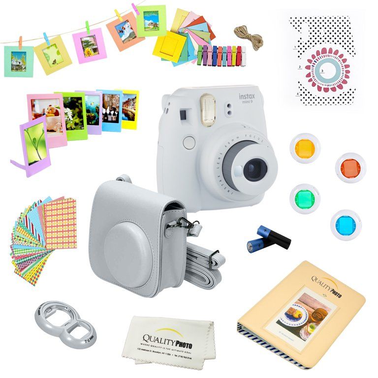 Fujifilm Instax Mini 9 (Smokey White) Deluxe kit bundle Includes -Instant camera - Custom Camera ... | Walmart (US)