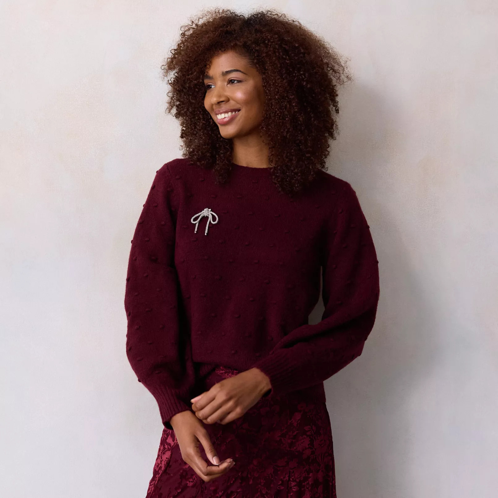 Women's LC Lauren Conrad Crew Neck Balloon Sleeve Sweater | Kohl's