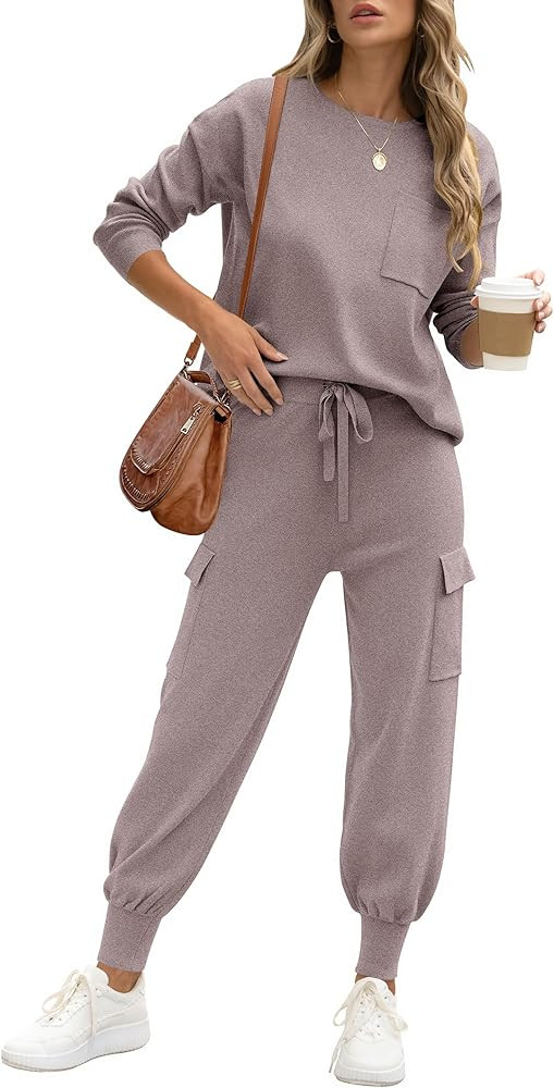 Caracilia Women's Two Piece Outfits Sweater Sets Long Sleeve Knit Tops Matching Cargo Jogger Pant... | Amazon (US)