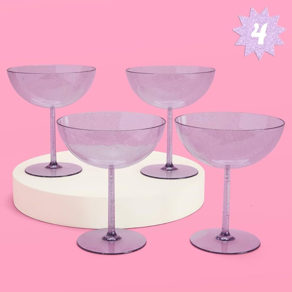 xo, Fetti Lavender Plastic Glitter Coupe Cups - Set of 4 | Bachelorette Party Decorations, Purple... | Amazon (US)