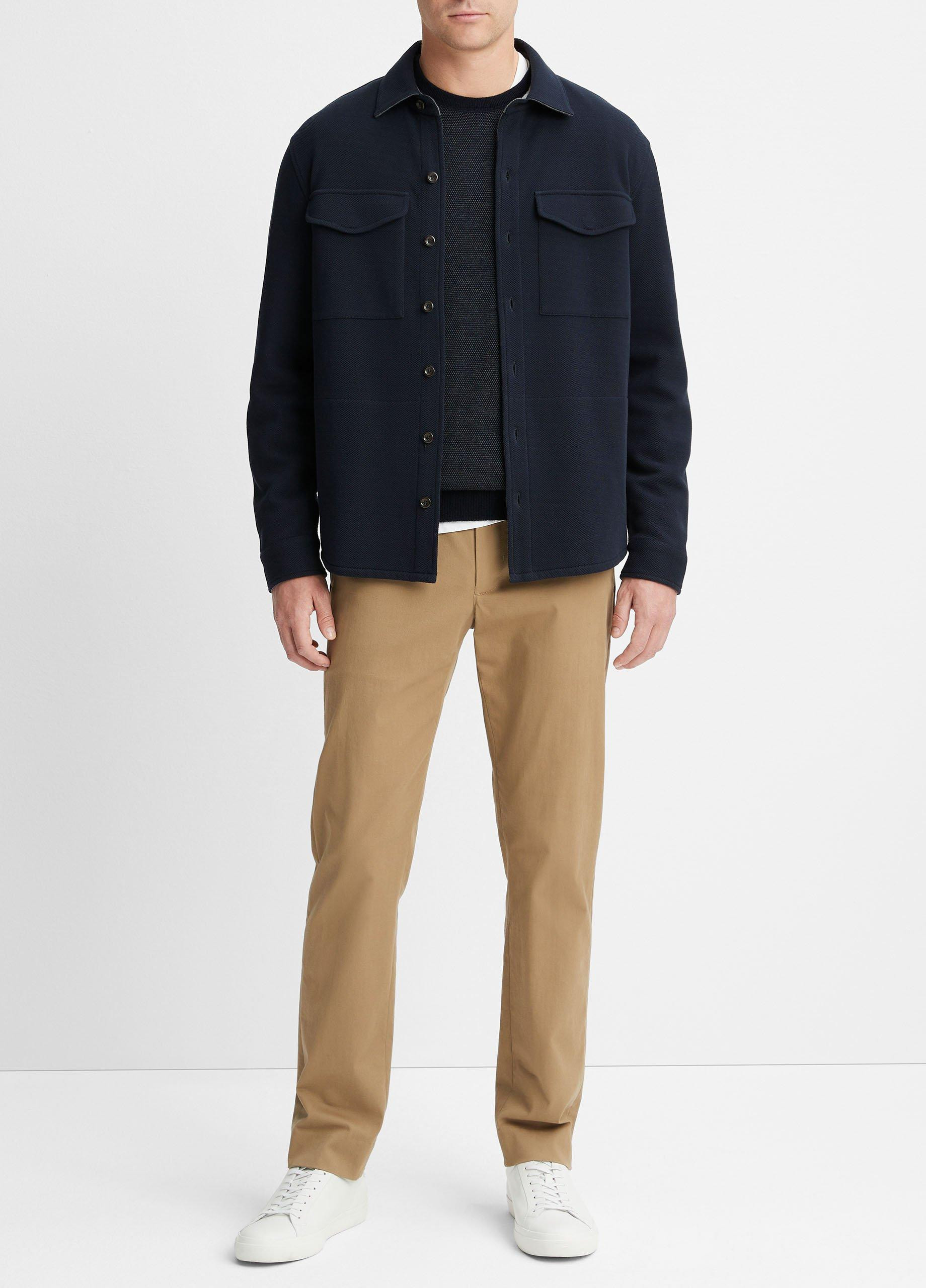 Men's Double-Knit Cotton-Blend Piqué Shirt Jacket, Coastal Blue/medium Grey, Size XS Vince | Vince LLC