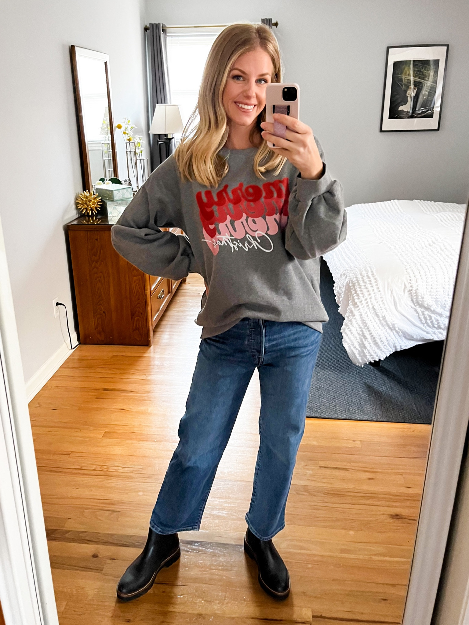 Super cute holiday sweatshirt. Love the sleeve detail! Sized up to a medium and it fits great! 

#LTKsalealert #LTKunder50 #LTKHoliday