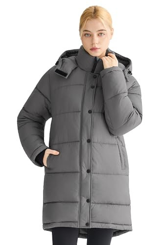 Orolay Winter Coats for Women Long Puffer Coat Waterproof Parka Warm Jacket Hooded with Pockets, Gray, Large | Amazon (US)