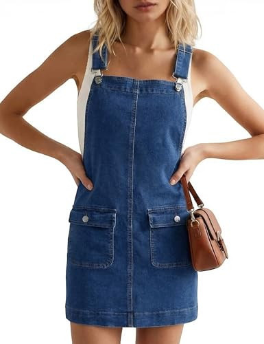 Amazon.com: BISUAL Denim Overall Dress for Women Adjustable Strap Flap Pockets Jean Overalls Dres... | Amazon (US)