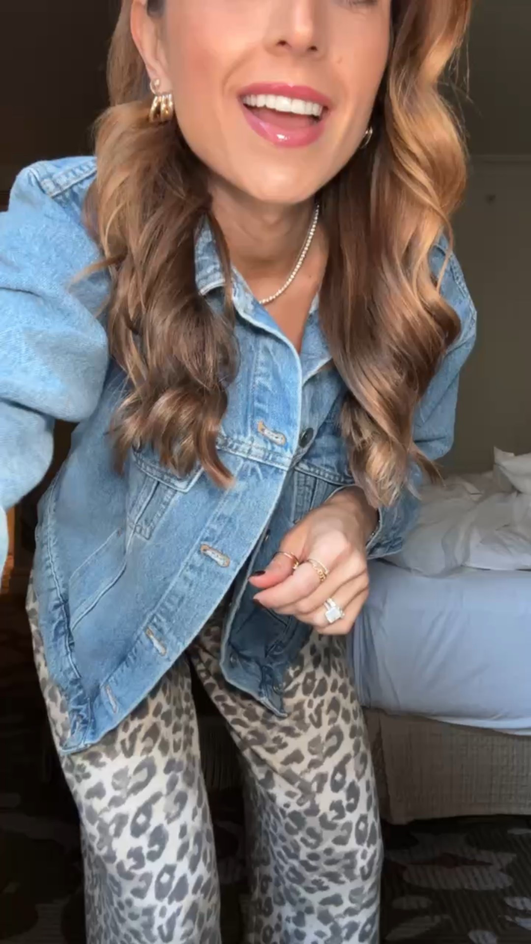 My travel outfit of the day! Leopard trouser style sweatpants in XXS regular. Denim jacket in XXS petite. Tory Burch suede sneakers are SO comfy! I went up half a size! Fall outfit. Airport outfit. MZ Wallace quilted travel tote. 


#LTKSeasonal #LTKTravel #LTKootd