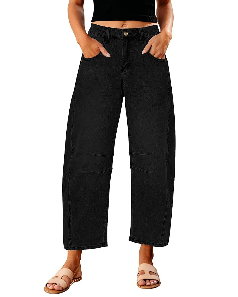 GRAPENT Barrel Jeans for Women Trendy High Waisted Wide Leg Baggy Cropped Relax Fit Stretch Denim... | Amazon (US)