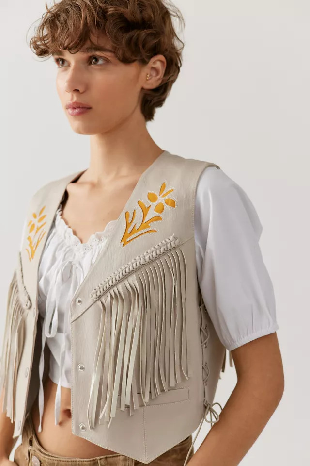 UO Mari Faux Leather Fringe Vest | Urban Outfitters (US and RoW)