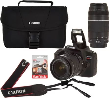 Canon Rebel T6 18MP DSLR Wi-Fi Camera w/18-55 75-300mm Lens, Bag & SD Card — QVC.com | QVC