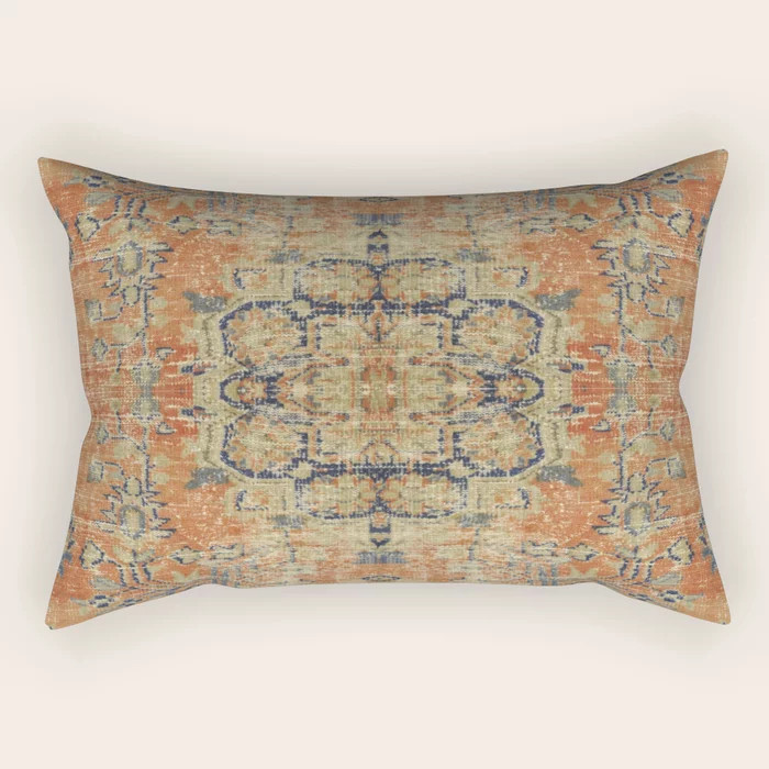 Vintage Woven Coral and Blue Kilim Rectangular Pillow by jenniferrizzo | Society6