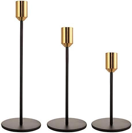 ENJINKAIL Taper Candle Holders - Black & Gold Candlestick Holders, Decorative Candle Sticks Set o... | Amazon (US)