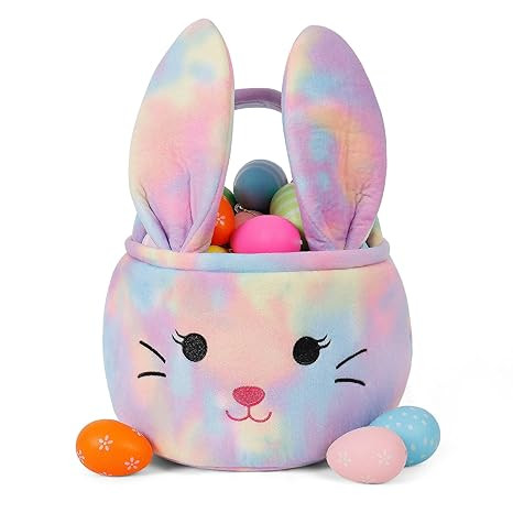 Easter Bunny Baskets for Kids, Egg Hunt Bags Plush Rabbit Bucket with Foldable Ears Easter Gifts ... | Amazon (US)