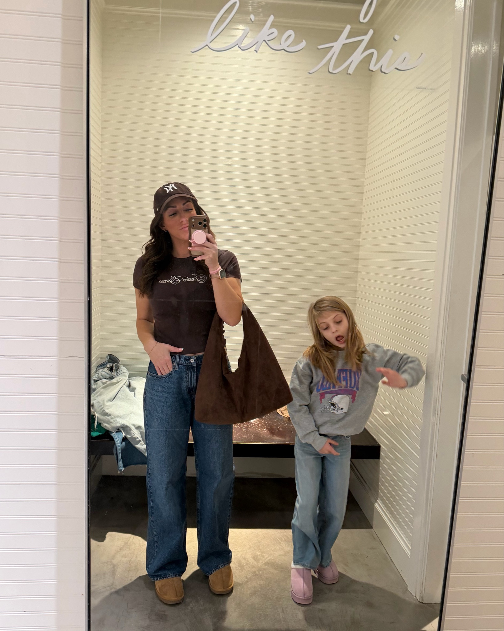 Shopping with my girl = she’s in the dressing room with me giving very honest opinions while I’m trying to decide if I can mentally handle the fact that wide leg + low rise jeans are back 🫠
Mom life means I still want to feel cute… but also bend down, chase kids, and sit comfortably in the carpool line. Am I fully on board with this trend? TBD. 
I did buy the jeans- will update on if they last!
Linking a few pieces that almost convinced me (and still work for real life, snacks, and school drop-off).

Mom life
Abercrombie haul
Loose jeans
Espresso
Brown style
Neutrals
LTK style 
mom fashion 
Dressing room try on 
Trend struggle 
Wide leg jeans
Low rise 
mom approved


#LTKmomlife #LTKdayinmylife #LTKFindsUnder100