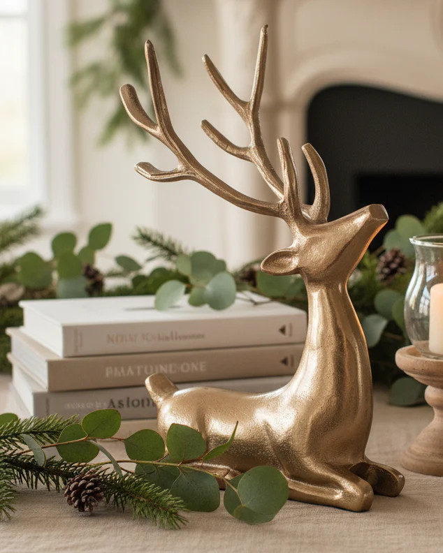 Gold Iron Resting Deer | MJHome