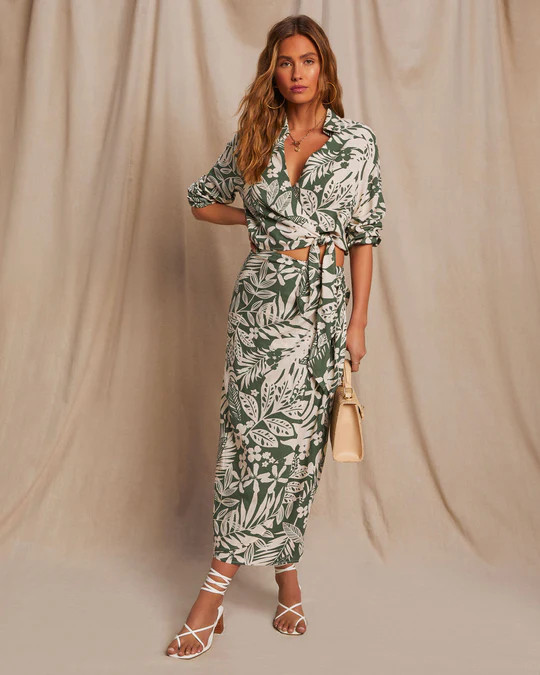 Kaanapali Linen Blend Palm Printed Wrap Top | VICI