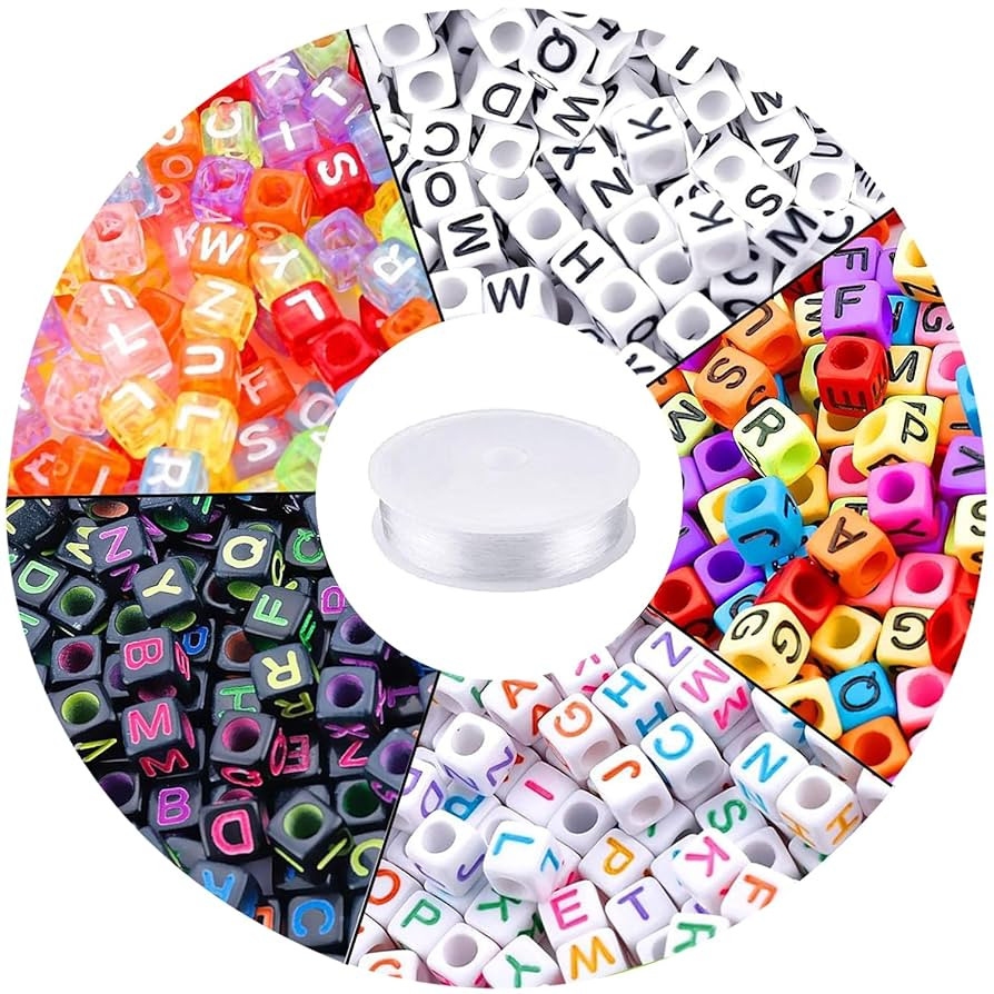 Augshy 1400pcs 5 Color Cube Alphabet Beads Bracelet Letter Beads for Bracelets Making with 1 Roll... | Amazon (US)