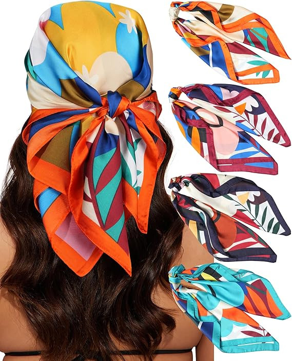 CHLINS 4 PCS 27.5 Inches Satin Head Scarf Silk Scarf for Women Lightweight Hair Bandanas Head Sca... | Amazon (US)
