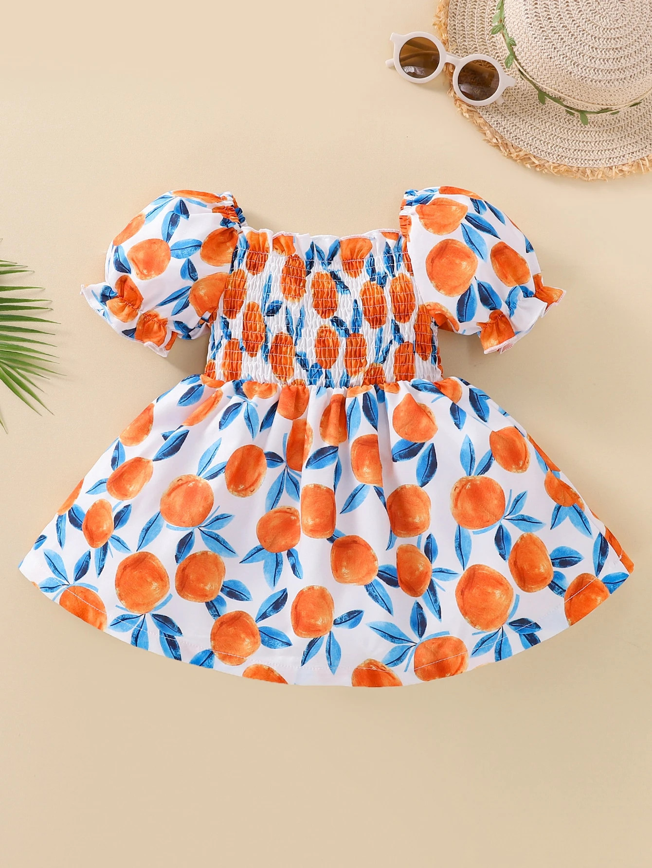 Baby Allover Fruit Print Shirred Puff Sleeve Dress | SHEIN