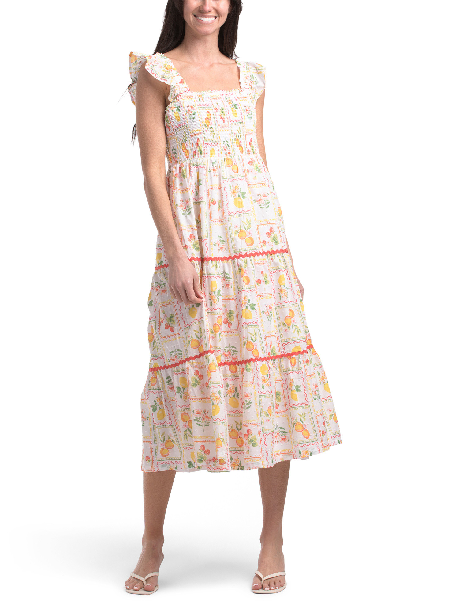 Smocked Bodice Fruit Tile Dress | TJ Maxx