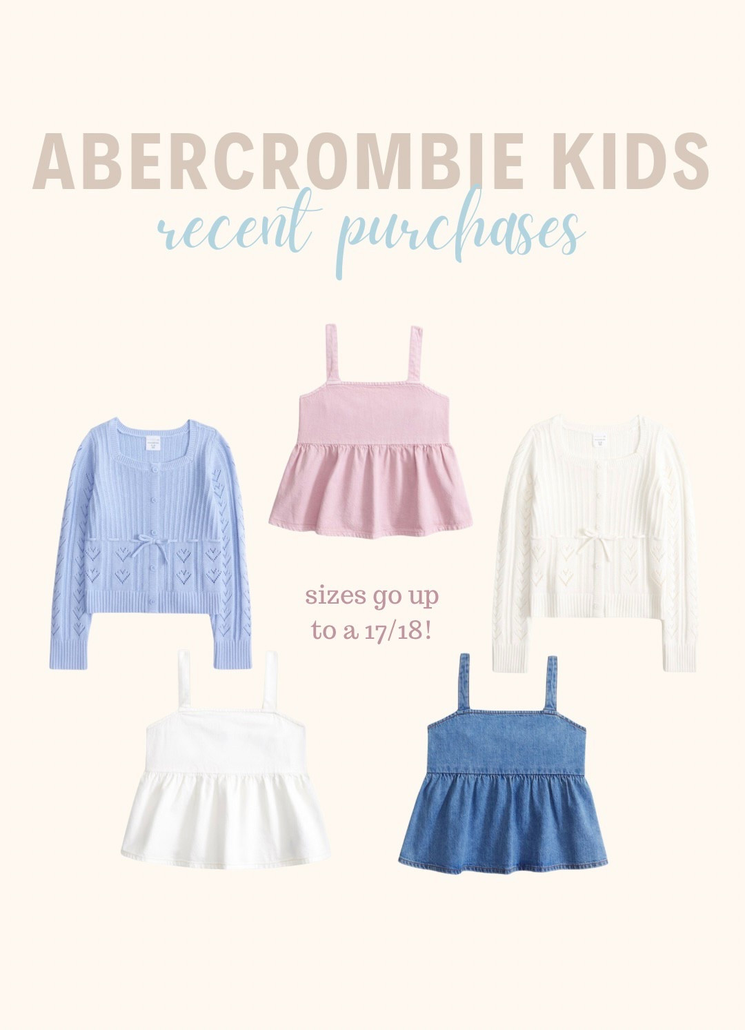 I couldn’t resist these cute spring tops from Abercrombie kids! A size 17/18 is comparable to a small/medium. 




#LTKSpringSale #LTKKids #LTKFindsUnder50
