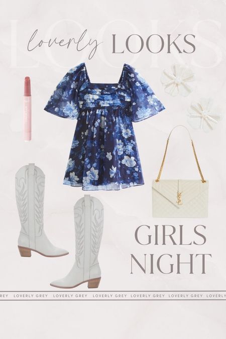 Loverly Grey girls night outfit idea. I love this Abercrombie mini dress and white boots. 

#LTKSeasonal #LTKbeauty #LTKstyletip