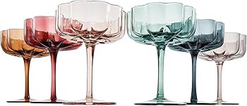 Flower Vintage Wavy Petals Wave Glass Coupes - Set of 6 - Muted Colors 7oz Colorful Cocktail Coup... | Amazon (US)