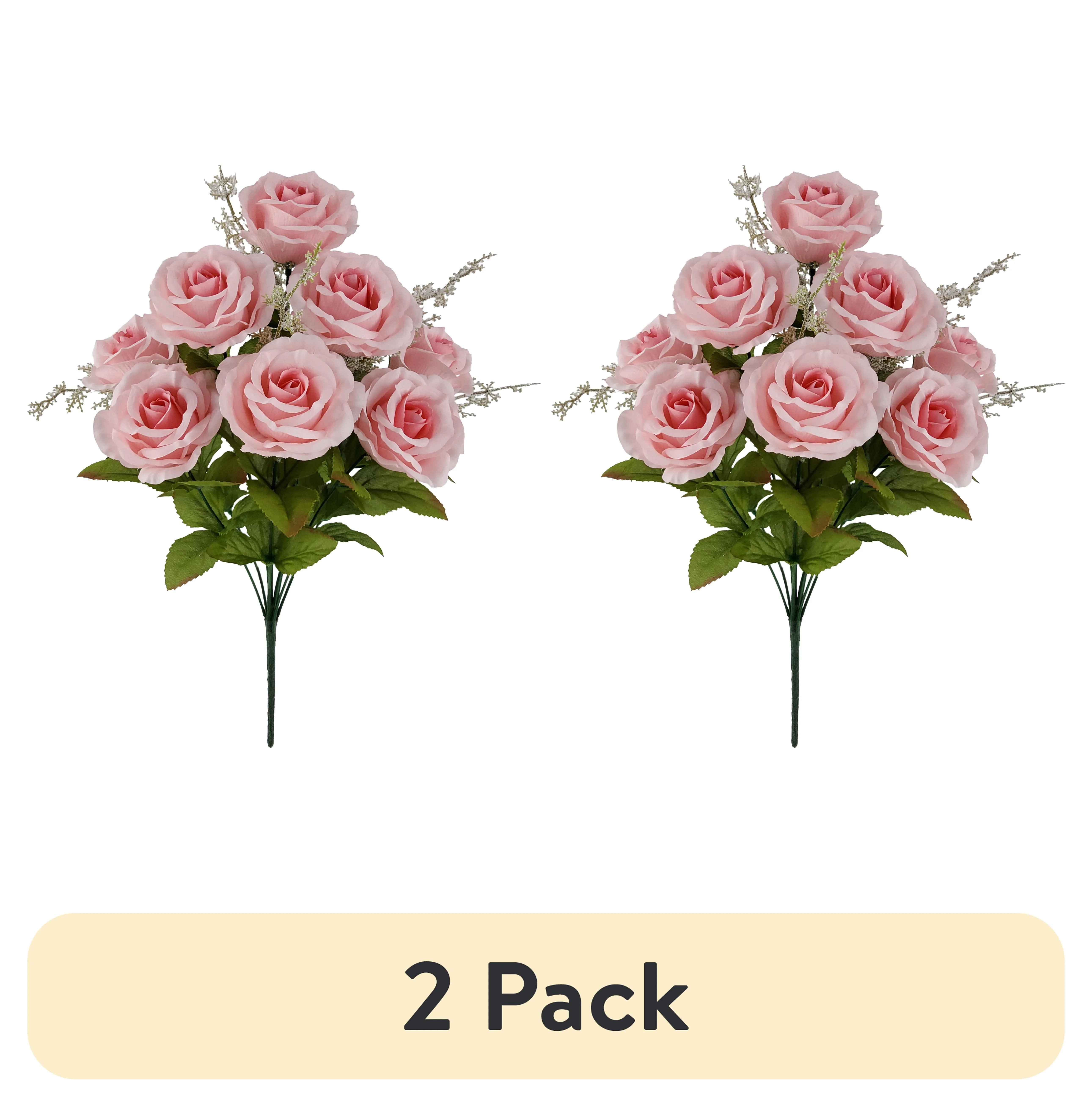 (2 pack) Mainstays Indoor Artificial Flower Rose Bush, Pink Color, Assembled Height 17.5" | Walmart (US)