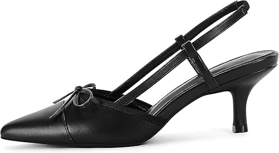 Coutgo Women's Bow Tie Slingback Pumps Pointed Toe Kitten Low Heel Patchwork Dress Heeled Sandals | Amazon (US)