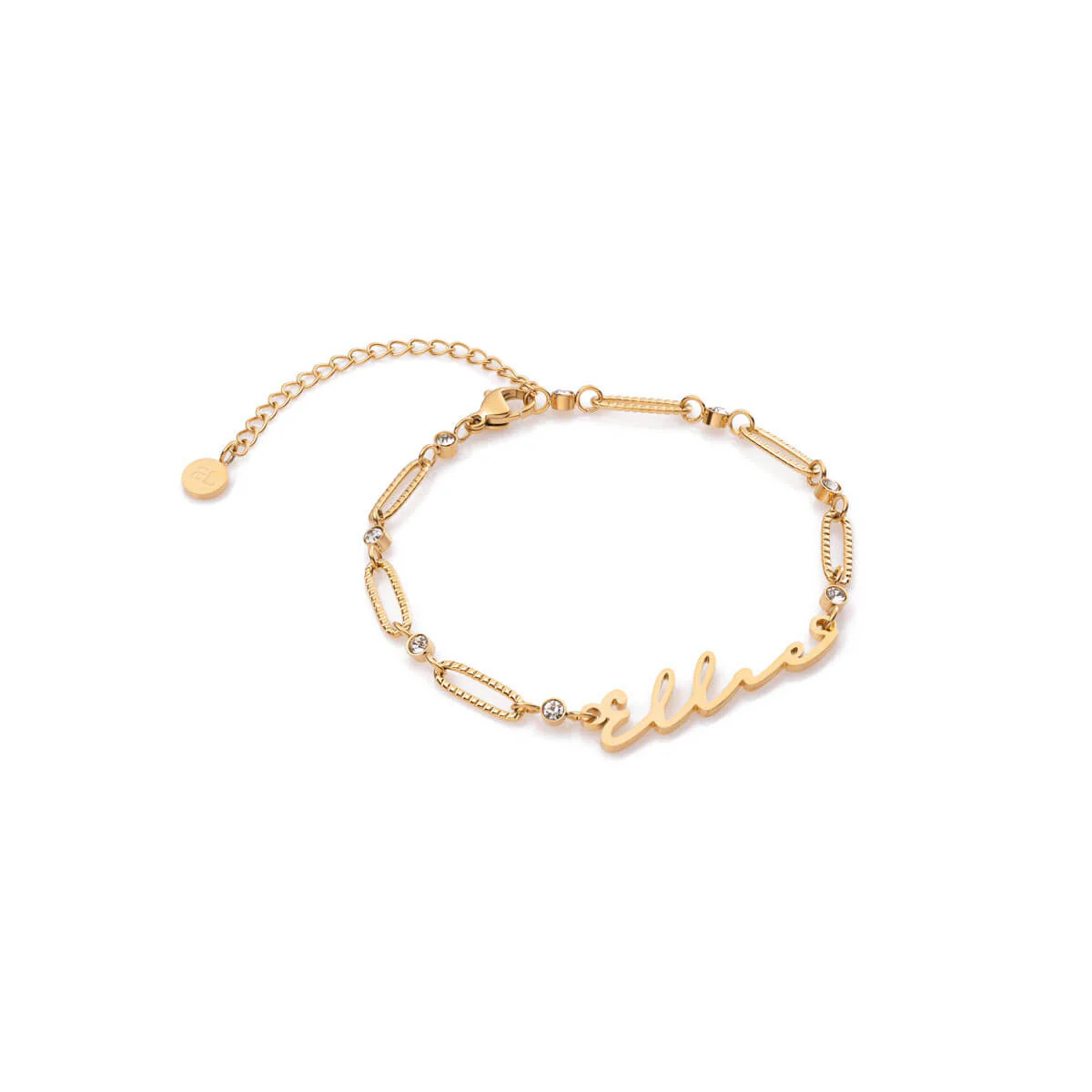 Crystal Paperclip Chain Name Bracelet (Gold) | Abbott Lyon