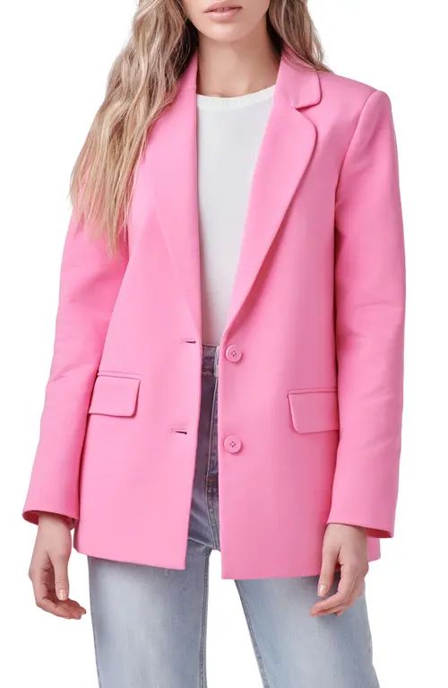 English Factory Curved Lapel Stretch Cotton Blazer in Pink at Nordstrom, Size Large | Nordstrom