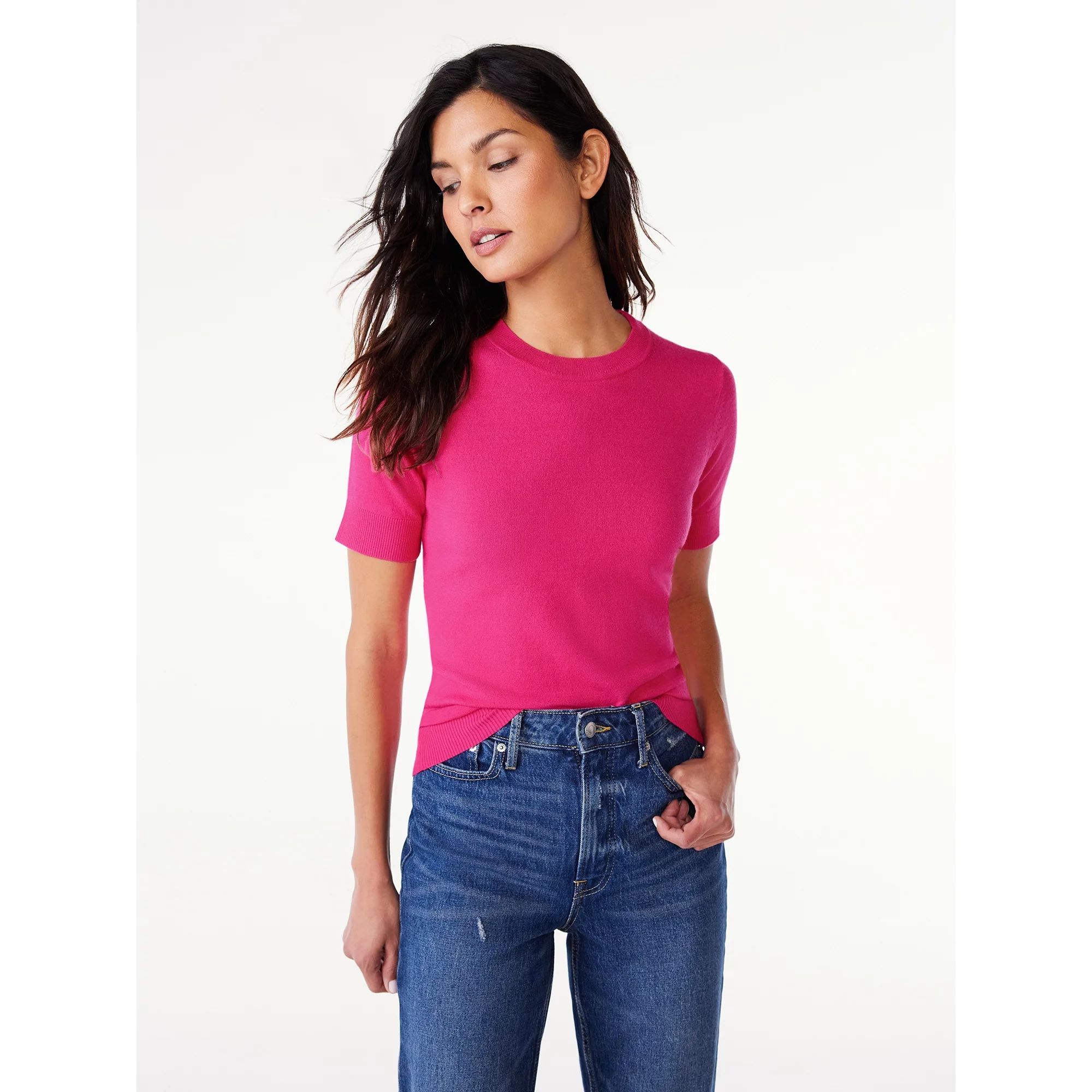 Free Assembly Women’s Crewneck Sweater with Short Sleeves, Lightweight, Sizes XS-XXL | Walmart (US)