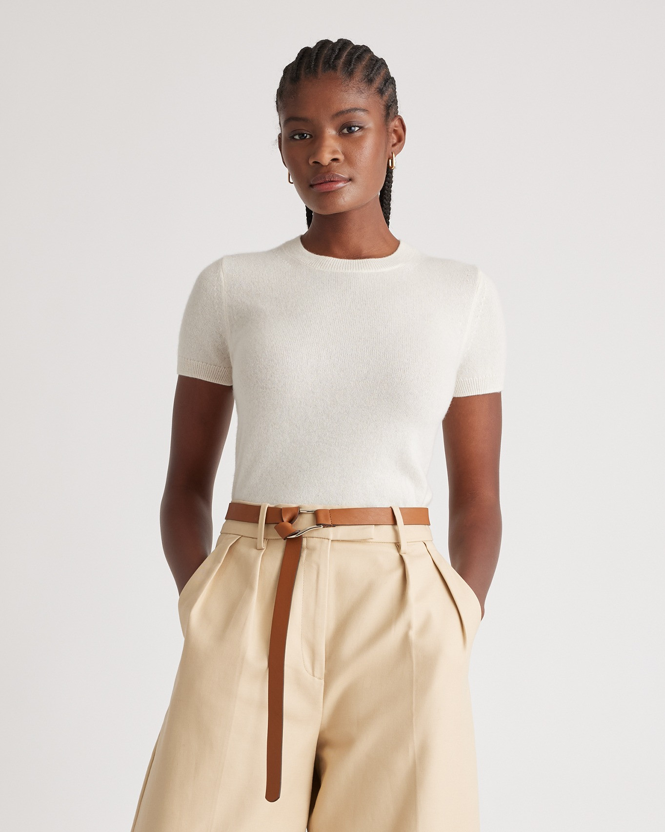 Quince | Women's Mongolian Cashmere T-Shirt in Ivory, Size Medium | Quince