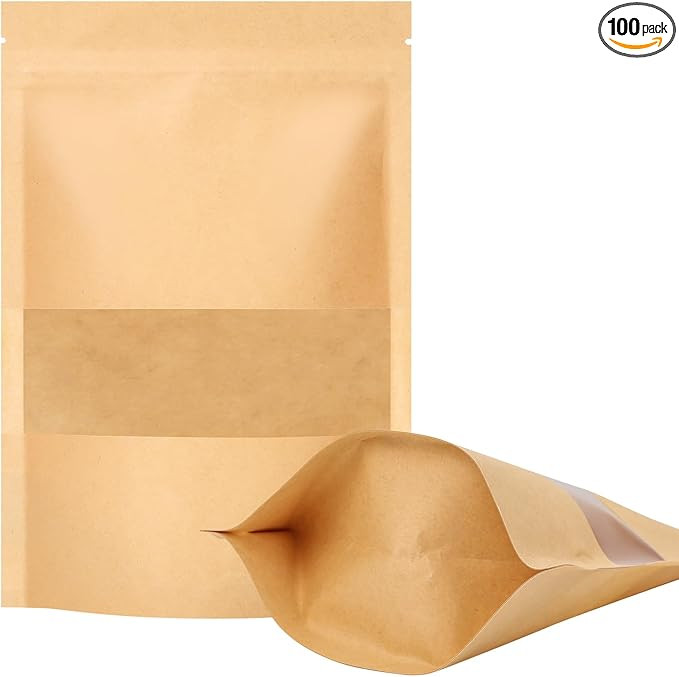 100pcs Sealable Bags for Packaging, Kraft Paper Bags with Window, Coffee Bags, Brown Resealable B... | Amazon (US)