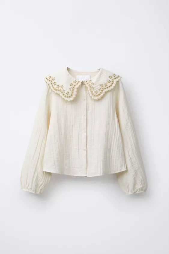 EMBROIDERED PETER PAN COLLAR SHIRT | Zara US
