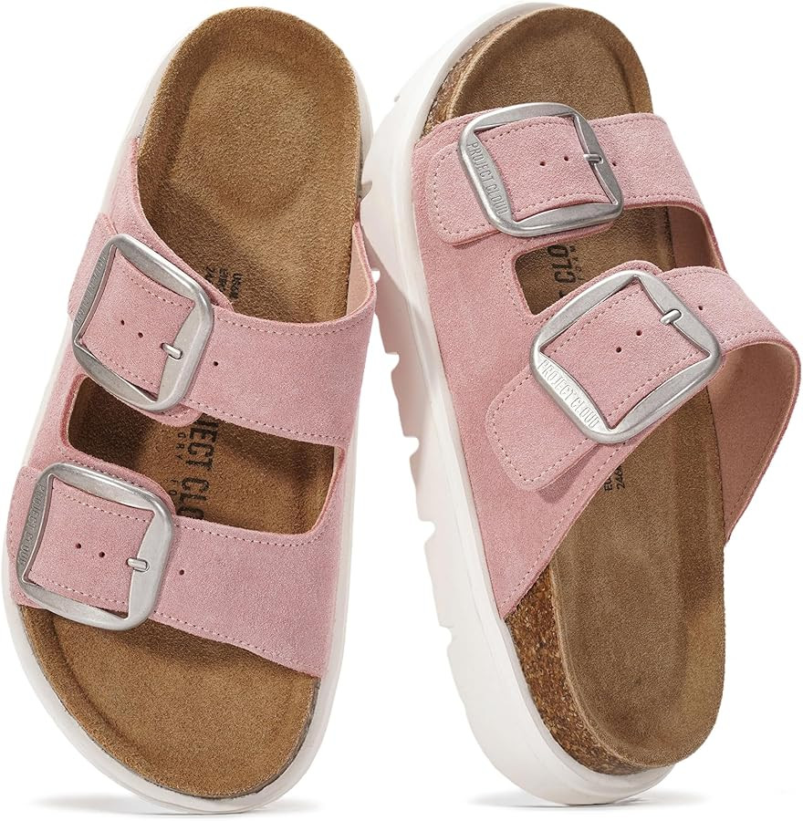 Project Cloud 100% Genuine Leather Platform Sandals Women Footwear - Wedge Chunky Slides for Wome... | Amazon (US)