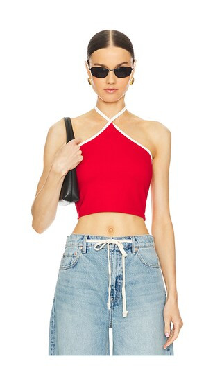 Sirena Contrast Halter Top in Red & White | Revolve Clothing (Global)