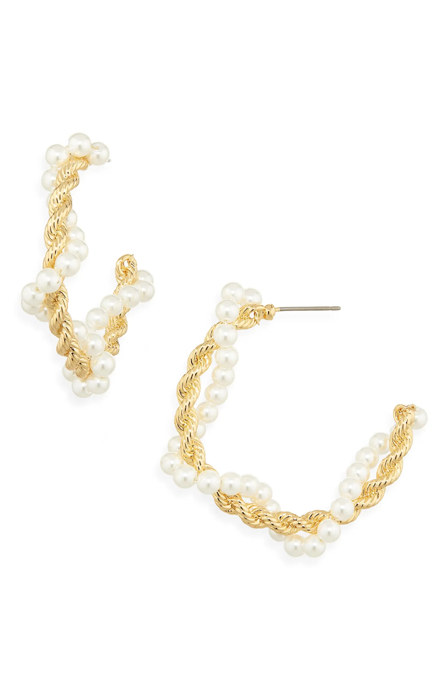 Faux Pearl Rope Twist Hoop Earrings | Nordstrom