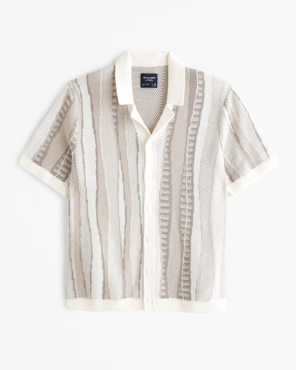Men's Jacquard Striped Button-Through Sweater Polo | Men's Tops | Abercrombie.com | Abercrombie & Fitch (US)