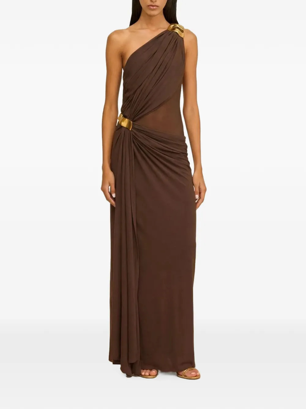Cult Gaia Genista Asymmetric Gathered Dress | Brown | FARFETCH | Farfetch Global
