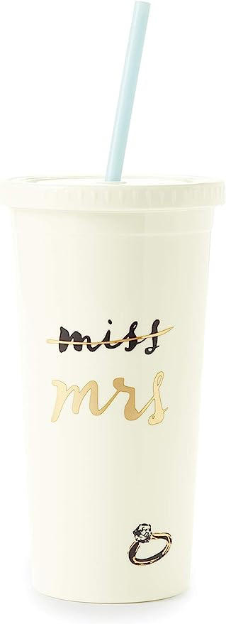 Kate Spade New York Bridal Insulated Tumbler with Reusable Straw, 20 Ounces, Miss to Mrs. (White) | Amazon (US)
